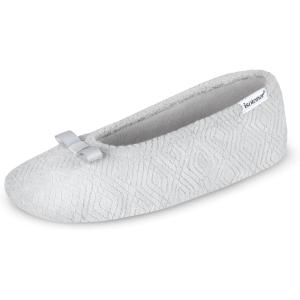 imageisotoner Womens Diamond Microterry Gemma Ballerina SlippersSuede Sole with Memory Foam Comfort Machine WashableLight Grey Diamond