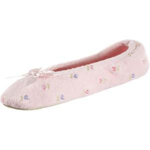imageisotoner Womens Embroidered Terry Ballerina SlippersPink Soft Tie Bow