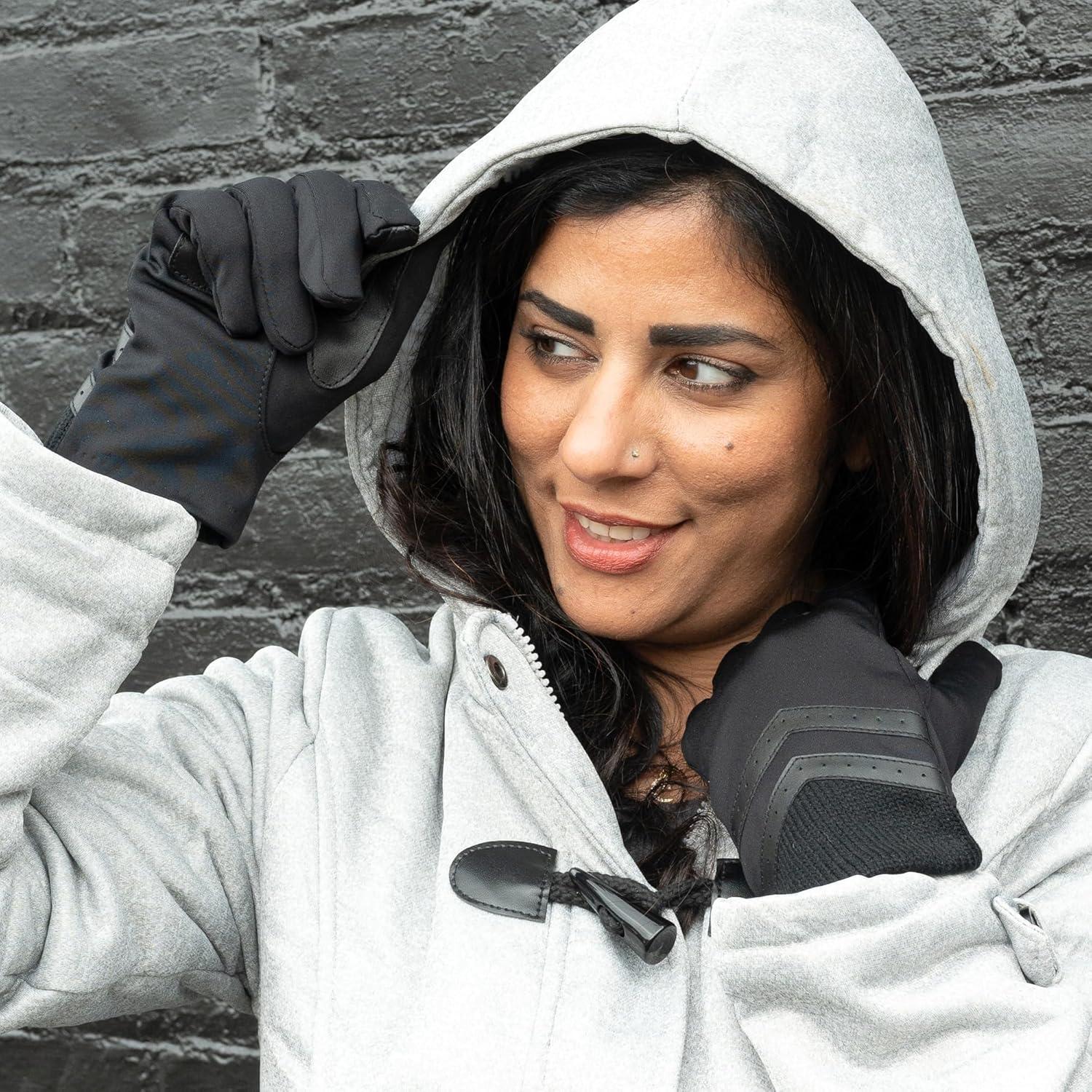 imageisotoner womens Water Repellent Shortie Spandex Touchscreen Gloves With Rib Knit CuffBlack