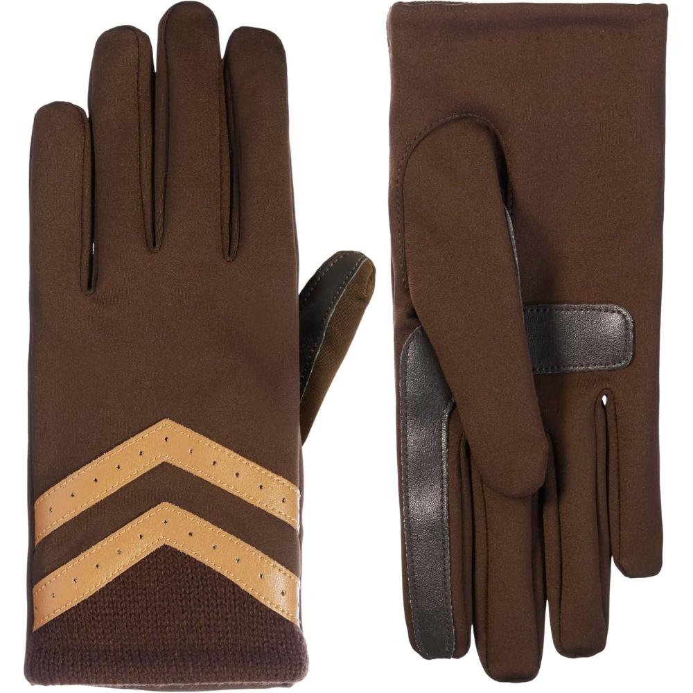 imageisotoner womens Water Repellent Shortie Spandex Touchscreen Gloves With Rib Knit CuffBrown