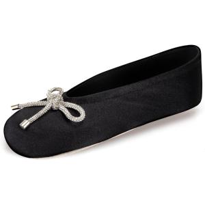 imageisotoner Womens Classic Stretch Satin Ballerina Slippers with Satin and Sequin Bow TieBlack Sequin