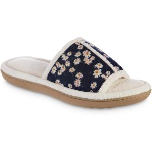 image:imageisotoner Womens Microterry Floral PrintJersey Slide Slippers Navy Blue 657
