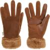 image:imageisotoner Womens Water Repellent Touchscreen Stretch Mya Faux Fur Cuff GlovesCognac