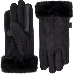 image:imageisotoner Womens Water Repellent Touchscreen Stretch Mya Faux Fur Cuff GlovesBlack