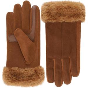 image:imageisotoner Womens Water Repellent Touchscreen Stretch Mya Faux Fur Cuff GlovesCognac