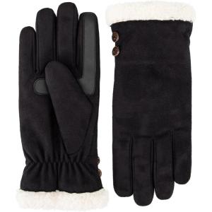 image:imageisotoner womens Water Repellent Touchscreen Microsuede Sherpa Lined Gloves With ButtonsBlack