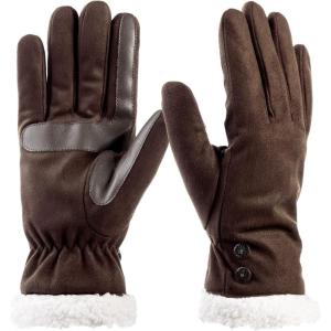 image:imageisotoner womens Water Repellent Touchscreen Microsuede Sherpa Lined Gloves With ButtonsBrown