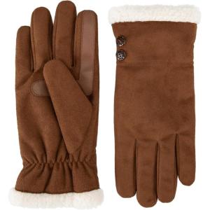 image:imageisotoner womens Water Repellent Touchscreen Microsuede Sherpa Lined Gloves With ButtonsCognac
