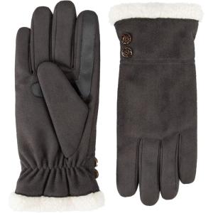 image:imageisotoner womens Water Repellent Touchscreen Microsuede Sherpa Lined Gloves With ButtonsGrey