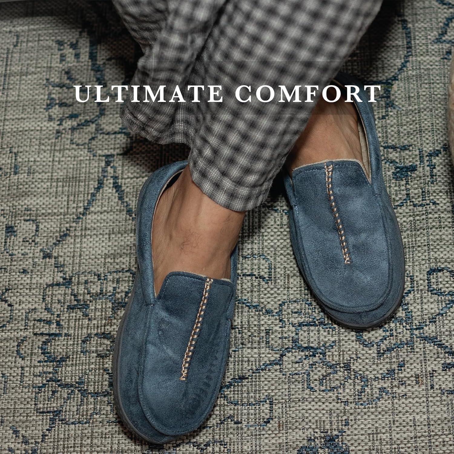 image:imageisotoner Mens IndoorOutdoor Liam Microsuede Moccasin Slippesr With Memory Foam ComfortVintage Blue