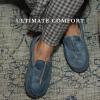 image:imageisotoner Mens IndoorOutdoor Liam Microsuede Moccasin Slippesr With Memory Foam ComfortVintage Blue
