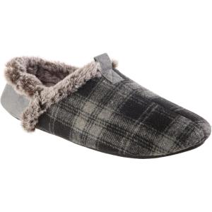 image:imageisotoner Mens Arlo Plaid and Fur Hoodback Slippers with ECO ComfortBlack