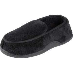 image:imageisotoner mens Terry Moccasin Slipper With Memory Foam for IndoorOutdoor ComfortBlack