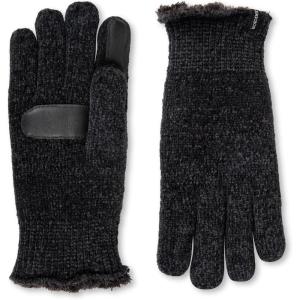 image:imageisotoner womens Warm Plush Lined Chenille Touchscreen Gloves  Solid and Snowflake PatternBlack Solid
