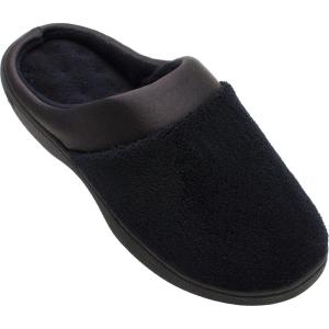 image:imageisotoner womens Terry and Satin Slip on Cushioned Slipper With Memory Foam for IndoorOutdoor ComfortBlack