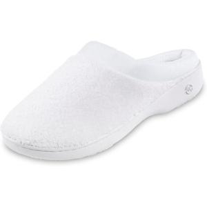 image:imageisotoner womens Terry and Satin Slip on Cushioned Slipper With Memory Foam for IndoorOutdoor ComfortWhite