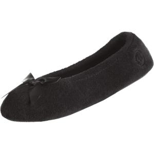 image:imageIsotoner Womens Classic Terry Ballerina Slipper Soft Breathable Terry Lined Satin Bow Secure FitBlack