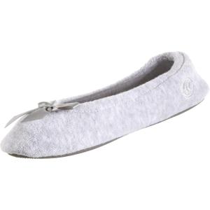 image:imageIsotoner Womens Classic Terry Ballerina Slipper Soft Breathable Terry Lined Satin Bow Secure FitHeather Grey