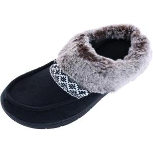 image:imageWomens Recycled Microsuede and Faux Fur Clog SlippersBlack
