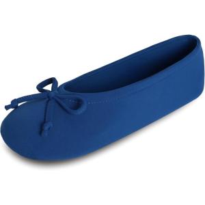 image:imageisotoner Womens Classic Stretch Satin Ballerina Slippers with Satin and Sequin Bow TieBlue Note