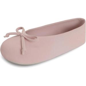 image:imageisotoner Womens Classic Stretch Satin Ballerina Slippers with Satin and Sequin Bow TieLight Pink