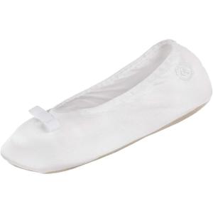 image:imageisotoner Womens Classic Stretch Satin Ballerina Slippers with Satin and Sequin Bow TieRibbon Bow  White