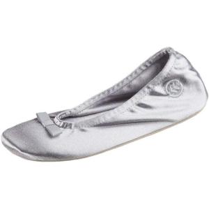 image:imageisotoner Womens Classic Stretch Satin Ballerina Slippers with Satin and Sequin Bow TieRibbon Bow Light Grey