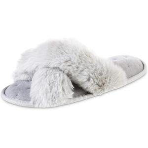 image:imageisotoner Womens Fuzzy Slipper Cozy Flipflop With a Furry Cross Band and Plush Fluffy Terry CushionLight Grey
