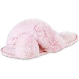 image:imageisotoner Womens Fuzzy Slipper Cozy Flipflop With a Furry Cross Band and Plush Fluffy Terry CushionPeony