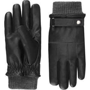 image:imageisotoner mens Lined Stretch Faux Leather Touchscreen Gloves With Knit Cuff and Adjustable WristBlack