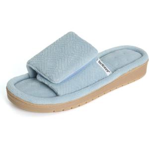 image:imageisotoner Womens IndoorOutdoor Adjustable Diamond Microterry Slide Slipper With Memory Foam ComfortBlue Fog