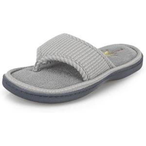 image:imageisotoner Womens IndoorOutdoor Embroidered Seersucker Flip Flop Slippers With Memory Foam ComfortGrey