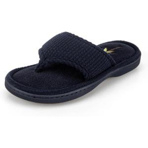 image:imageisotoner Womens IndoorOutdoor Embroidered Seersucker Flip Flop Slippers With Memory Foam ComfortNavy Blue