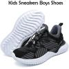imageJMFCHI Boys Girls Kids Sneakers Knitted Mesh Sports Shoes Breathable Lightweight Running Shoes for Kids Fashion Athletic Casual ShoesBlackGrey