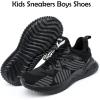 imageJMFCHI Boys Girls Kids Sneakers Knitted Mesh Sports Shoes Breathable Lightweight Running Shoes for Kids Fashion Athletic Casual ShoesClassic Black