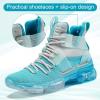 imageJMFCHI Kids Basketball Shoes Hightop Sports Shoes Sneakers Durable Laceup NonSlip Running Shoes Secure for Little Kids Big Kids and Boys GirlsLight Blue8119