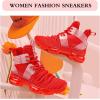 imageJMFCHI Womens Sneakers Walking Shoes Mesh Lace up Tennis Shoes Fashion Non Slip Casual Workout Sneaker Gym SportsRed