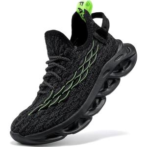 imageJMFCHI Boys Girls Kids Sneakers Knitted Mesh Sports Shoes Breathable Lightweight Running Shoes for Kids Fashion Athletic Casual ShoesBlackGreen8108