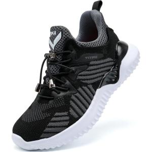 imageJMFCHI Boys Girls Kids Sneakers Knitted Mesh Sports Shoes Breathable Lightweight Running Shoes for Kids Fashion Athletic Casual ShoesBlackGrey
