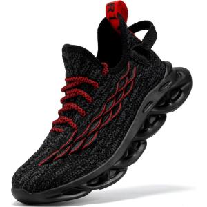 imageJMFCHI Boys Girls Kids Sneakers Knitted Mesh Sports Shoes Breathable Lightweight Running Shoes for Kids Fashion Athletic Casual ShoesBlackRed8108