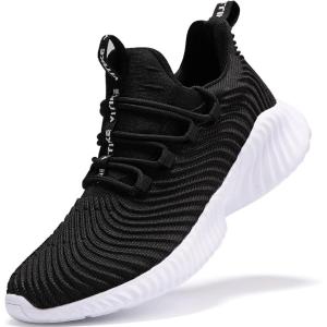 imageJMFCHI Boys Girls Kids Sneakers Knitted Mesh Sports Shoes Breathable Lightweight Running Shoes for Kids Fashion Athletic Casual ShoesBlackWhite