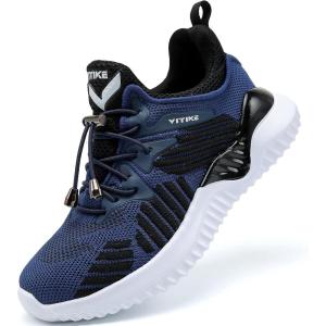 imageJMFCHI Boys Girls Kids Sneakers Knitted Mesh Sports Shoes Breathable Lightweight Running Shoes for Kids Fashion Athletic Casual ShoesBlueBlack
