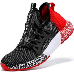 imageJMFCHI Boys Girls Kids Sneakers Knitted Mesh Sports Shoes Breathable Lightweight Running Shoes for Kids Fashion Athletic Casual ShoesRed8082