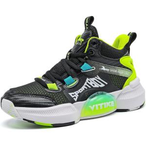 imageJMFCHI Kids Basketball Shoes Hightop Sports Shoes Sneakers Durable Laceup NonSlip Running Shoes Secure for Little Kids Big Kids and Boys GirlsBlackGreen8171
