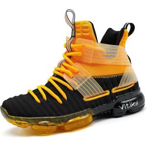 imageJMFCHI Kids Basketball Shoes Hightop Sports Shoes Sneakers Durable Laceup NonSlip Running Shoes Secure for Little Kids Big Kids and Boys GirlsBlackOrange8119