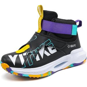 imageJMFCHI Kids Basketball Shoes Hightop Sports Shoes Sneakers Durable Laceup NonSlip Running Shoes Secure for Little Kids Big Kids and Boys GirlsBlackPurple8136