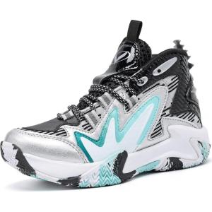 imageJMFCHI Kids Basketball Shoes Hightop Sports Shoes Sneakers Durable Laceup NonSlip Running Shoes Secure for Little Kids Big Kids and Boys GirlsBlackSilver8151