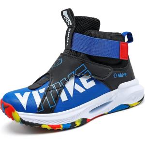 imageJMFCHI Kids Basketball Shoes Hightop Sports Shoes Sneakers Durable Laceup NonSlip Running Shoes Secure for Little Kids Big Kids and Boys GirlsBlue8136