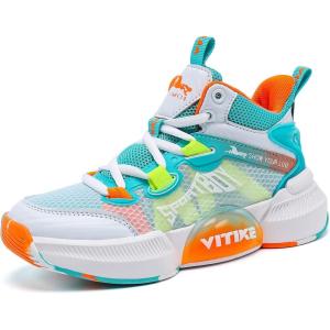 imageJMFCHI Kids Basketball Shoes Hightop Sports Shoes Sneakers Durable Laceup NonSlip Running Shoes Secure for Little Kids Big Kids and Boys GirlsBlueOrange8171