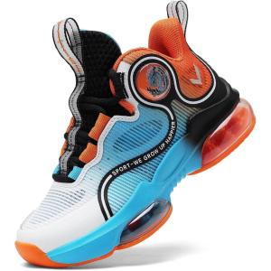 imageJMFCHI Kids Basketball Shoes Hightop Sports Shoes Sneakers Durable Laceup NonSlip Running Shoes Secure for Little Kids Big Kids and Boys GirlsBlueOrange8235